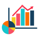 Pie chart showing upward trend.